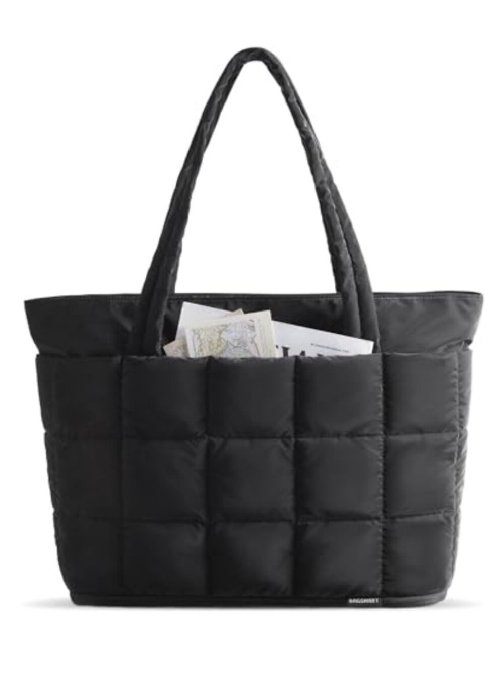 Quilted Zip Puffer Tote Bag Expandable Water-Resistant Travel Work